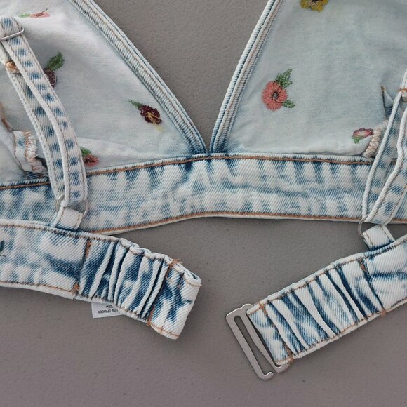 Wild Fable Denim Bra Top Size L Embroidery Floral Boho Festival Adjustable - Picture 10 of 13